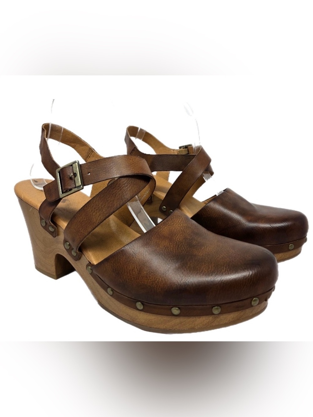 Korks Abloom Strap Clog Women Sz 12M Slingback Pump Distress Brown Faux Leather